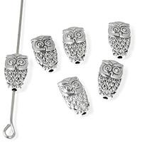 Silver Small Owl Beads, Metal Animal Bird Spacers, 6x10mm 25/Pkg