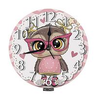 Nicokee Cartoon Owl Wall Clock Cute Cartoon Owl Pink Eyeglasses Adorable Animal Cheerful Happiness C