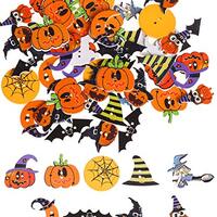 MSCFTFB 100 Pieces Halloween Wood Buttons Pumpkin Witch Spider Bat Owl Shaped Wooden Buttons 2 Holes