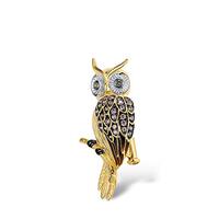 Santuzza Owl Brooch 925 Sterling Silver Enamel Bird Brown Cubic Zirconia Brooches Pin for Women