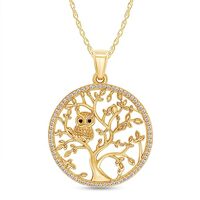 AFFY 14k Yellow Gold Over Sterling Silver Round Cut Black And White Cubic Zirconia Owl Tree Of Life 
