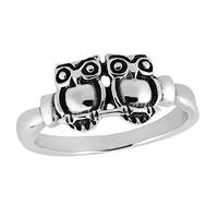 AeraVida Protective Owl Couple in Love .925 Sterling Silver Band Ring | Adorable Two Bird Silver Rin
