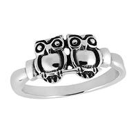 AeraVida Protective Owl Couple in Love .925 Sterling Silver Band Ring (8)