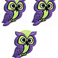 Umama Patch Set of 3 Purple Green Owl Bird Retro Hippie Boho 70s Cartoon Sticker Patches Cute Owl DI