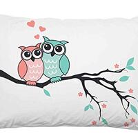 EKOBLA Throw Pillow Cover Owl Animal Cute Owls On Branch Tree Love Heart Abstract Art Flowers Leaves