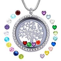 GOKING Grandmother Birthstone Necklace, Family Tree of Life Floating Locket for Grandma Mother, Gift