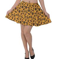 CowCow Womens Pumpkin Ghost Owl Spider Skull Pattern Velvet Skater Skirt - XS