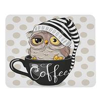 Wozukia Cute Cartoon Owl Mouse Pads is Sitting in A Cup of Coffee and Wearing Cap Brown Dots Decor O