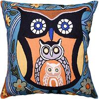 Kashmir Designs Nestling Owl Pillow Cover | Colorful Owls Pillows | Modern Owl Cushion | Owl Face on