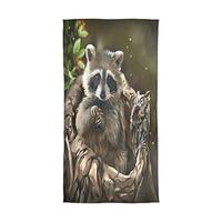 Raccoon Owl Animal Woman Long Silk Scarf Soft Head Wrap Silk Shawl stole