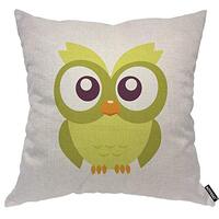 AOYEGO Cartoon Owl Throw Pillow Cover Bird Comic Cute Funny Portrait Big Eyes Nature Green Pillow Ca