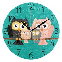 susiyo Lovely Owl Family Wall Clock 9.8 Inch Silent Round Wall Clock Battery Operated Non Ticking Cr