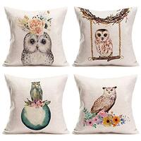 Doitely Home Decor 4Pcs Lovely Animals Decorative Throw Pillow Covers Cute Owl with Flower Pillow Co