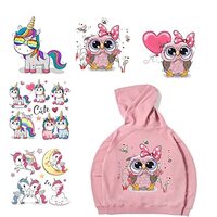 Unicorn Iron On Patches Heat Transfer Stickers Decals Kids Cute Pony Animal Owl Party Clothes Appliq