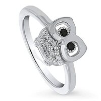 BERRICLE Sterling Silver Owl Cubic Zirconia CZ Fashion Ring for Women, Rhodium Plated Size 7