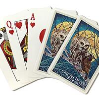 Orcas Island, Washington, Owl and Owlet, Letterpress (Playing Cards, Poker Size)