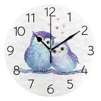 Biekaya Cute Owls Round Wall Clock Hanging Quiet Battery Operated Modern Art Wall Clocks for Bedroom