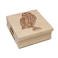 Watchful Burrowing Owl Square Rubber Stamp for Stamping Crafting - 1.25in Small