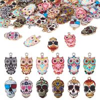 Craftdady 48pcs Colorful Owl Skull Head Enamel Pendants Animal Dead Head Skeleton Bead Charms Mixed 