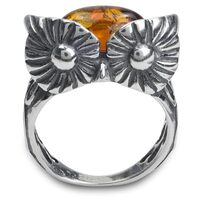 Ian and Valeri Co. Amber Sterling Silver Owl Ring
