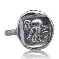 Athena Owl Coin Ring | 24K Gold Plated 925 Sterling Silver | Greek Owl Signet Ring | Roman Art Hamme