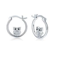 Silver Owl Hoop Earrings for Women Girls 925 Sterling Silver Small Owl Huggie Hoop Earrings Owl Jewe