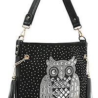 Zzfab Owl Sparkling Rhinestones Crossbody Bag Owl Purse Black