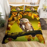 Feelyou Cute Owl Bedding Set for Girls Boys 3D Animal Printed Comforter Cover Lovely Bird Decor Duve