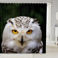White Owl Shower Curtain Cute Bird Decor Bath Curtain 3D Animal Printed Bathroom Shower Curtain Set 