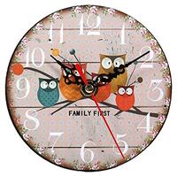 AUNMAS Round Wall Clock, Creative Vintage Owl Pattern Hanging Quiet Without Battery Operated Modern 