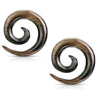 Pierced Owl Striped Ebony Wood Spiral Tapered Hanger Ear Plugs, Sold as a Pair (8mm (0GA))