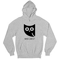 Who Cares Funny Owl Novelty Pun Fashion Design Cotton Hoodie Sweatshirt Heather Grey