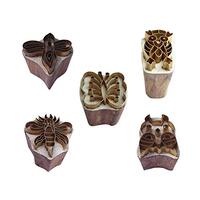 Royal Kraft Owl Brass Wooden Stamps (Set of 5) for Block printing on Clay, Pottery, Fabric BHtag0052