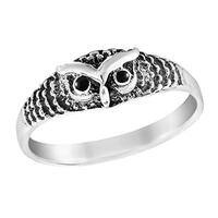 AeraVida Majestic and Wise Owl Head Simulated Black Onyx .925 Sterling Silver Band Ring (7)