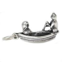 Treasure Island Charms The Owl and the Pussycat in Boat 3D 925 Solid Sterling Silver Charm Pendant B