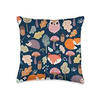 Funny Design Cute Kids Pattern Colorful Fox Owl Hedgehog Throw Pillow