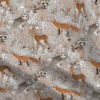 Spoonflower Fabric - Nature Deer Forest Woodland Owl Wild Animals Whimsical Neutral Fox Printed on P