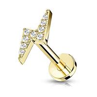 Pierced Owl 16G Stainless Steel Internally Threaded CZ Crystal Paved Lightning Bolt Top Flat Back Li