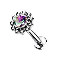 Pierced Owl 16-18G G23 Implant Grade Titanium Threadless Push-in CZ Crystal Center Flower with Beade