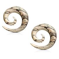 Pierced Owl Organic Spalted Tamarin Wood Spiral Tapered Hanger Ear Plugs, Sold as a Pair (10mm (00GA