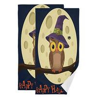 ALAZA Cartoon Owl Moon Spider Halloween Towels 2-Piece, Face Bath Towel Bathroom Decor 28"x14&q