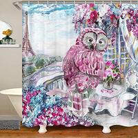 Owl Shower Curtain, Colorful Floral Bathtub Shower Curtain, Eiffel Tower Shower Stall Curtain For Ki