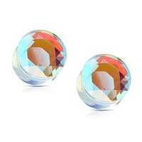 Pierced Owl Iridescent Glass Faceted Double Flared Saddle Plug Gauges, Sold as a Pair (8mm (0GA))