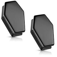 Pierced Owl Natural Obsidian Stone Black Coffin Shaped Double Flared Plug Gauges, Sold as a Pair (19