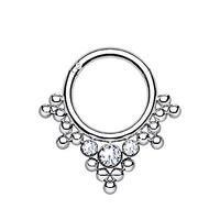 Pierced Owl 16GA G23 Implant Grade Titanium Triple CZ Crystal and Ball Cluster Lined Hoop Cartilage 