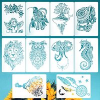 10 PCS A4 Personality Fashion Abstract Animal Stencils, ULENDIS Reusable Lions Elephants Owls Woodpe