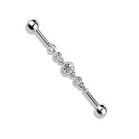 Pierced Owl 14GA Triple CZ Rounds on a Chain 316L Surgical Stainless Steel Industrial Barbell for Ca