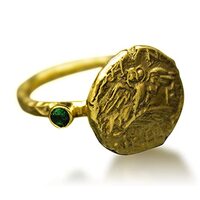Pellada Ancient Greek Owl Athena 24K Gold Plated 925 Sterling Silver Ring | Gold Greek Athenian Tetr