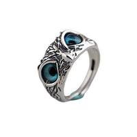 BYVUTE Demon Eye Owl Ring, 925 Sterling Silver Retro Animal Open Adjustable Ring Fashion Statement R