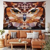 Ambesonne Geometric Tapestry, Mosaic Owl Head in Linked Angled Triangle Forms Retro Style Funk Boho 